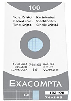 Exacompta 13210B Packung (mit 100 Karteikarten, ungelocht, DIN A7, 7,4 x 10,5 cm, kariert, ideal für die Schule) 1er Pack blau