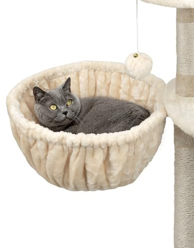 lionto Hamac en Peluche Douce pour Arbre à Chat, Ø 40 cm, Profondeur 25 cm, Couchage Douillet avec Filetage M8, Cadre en métal Robuste pour Petits et Grands Chats, Beige