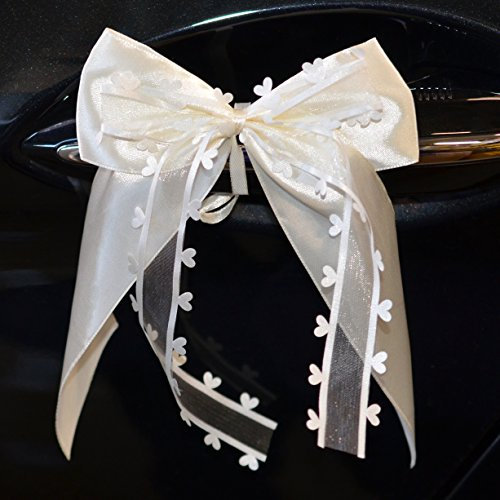 Miya@ 10 hochwertige Handgemacht Beige Antenneschleifen mit Herzschleifen aus Satin, Auto Schleifen, Hochzeit Deko, Autoschmuck