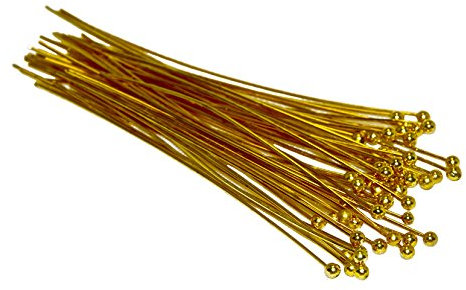 Geralin Gioielli 50 Stück Gold Kettelstifte Nietstifte Kopfstifte Prismenstifte mit Kugel 50x0.5mm