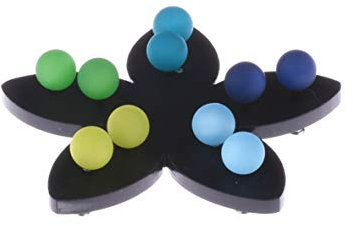 5 Paar Ohrstecker in 8mm, original italienisches Polaris an einem Stift aus Chirurgenstahl auf einer schwarzen Blume aus Plexiglas