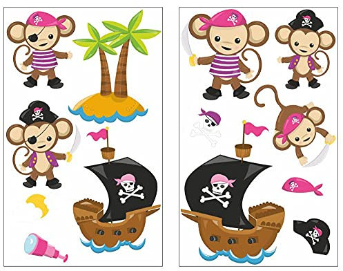 Samunshi® 13x Wandtattoo Piraten Affen Mädchen Set Wandbilder Kinderzimmer Deko Wandtattoo Kinderzimmer Mädchen Wandsticker Kinderzimmer 2x 16x26cm
