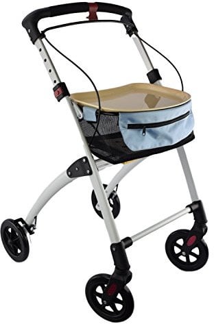 Days Breeze Indoor Rollator, 4 Wheeled, Includes Basket and Tray, Mobility Aid, Assisted Walking Device for Low Mobility Users, Lightweight, Green