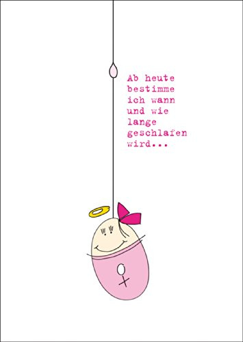 Lustige rosa Gratulationskarte zur Geburt eines Mädchens mit Heiligenschein Baby & Spruch • schöne Baby Klappkarte mit Umschlag, Geschenk-karte zur Geburt für Mutter und Kind