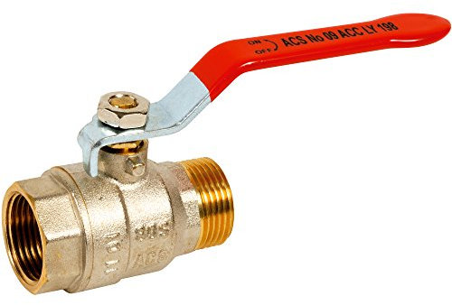 Syveco 581007 Serie 581 Messing Kugelhahn, Gebäudeserie, PN30, Roter Flacher Stahlgriff, 1-1/4 MBSP x 1-1/4 FBSP