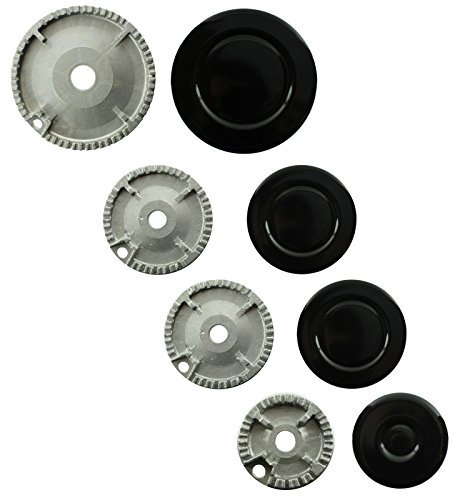 SPARES2GO (Non Universal) Oven Cooker Hob Gas Burner Crown & Flame Cap Kit for Bush (Small, 2 Medium & Large, 55mm - 100mm)