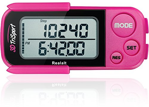 3DTriSport Walking 3D Pedometer with Clip & Strap, eBook Included | 30 Days Memory, Accurate Step Counter, Walking Distance Miles/Km, Calorie Counter, Daily Exercise Time Monitor - Magenta