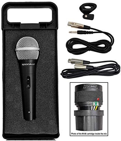 Rockville RMC-XLR Wired Dynamic Microphone, Full Metal Body, M-56 Cartridge, (2) 10 Ft OFC Cables, Mic Clip & Case, for DJs, Karaoke, and Live Performances