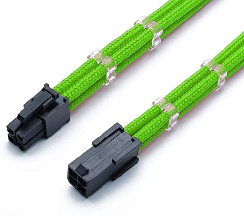 Shakmods 4 Pin ATX CPU Motherboard Sleeved Extension Cable 30cm + 2 Cable Combs (Green)