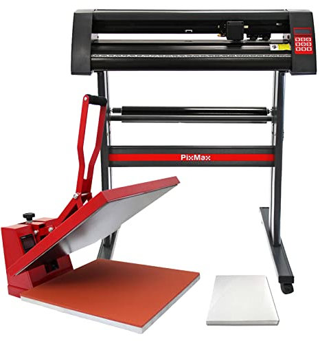 PixMax 50cm x 50cm Sublimationspresse T-Shirtpresse Heisspresse Transferpresse & 720mm-Vinyl-Schneideplotter Plottermaschine Folienplotter Gratis 3 Roland-Klingen 10 Blätter Sublimationspapier
