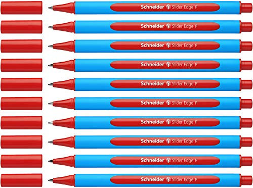 Schneider Slider Edge F Kugelschreiber (Dreikant-Stift mit Strichbreite F=Feinstrich, Kappenmodell) 10er Packung cyan-rot