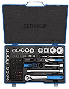 GEDORE Steckschlüsselsatz, Set 81-teilig, 1/4 + 1/2 Zoll, Werkzeug, Nüsse Knarre Bits, für KFZ, 19 V20 U20, Blau