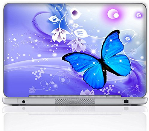 17 17.3 Inch Laptop Skin Sticker Cover Premium Sticker Cover Art Decal Decorative (Included 2 Wrist Pad Skins) - Blue Purple Butterfly