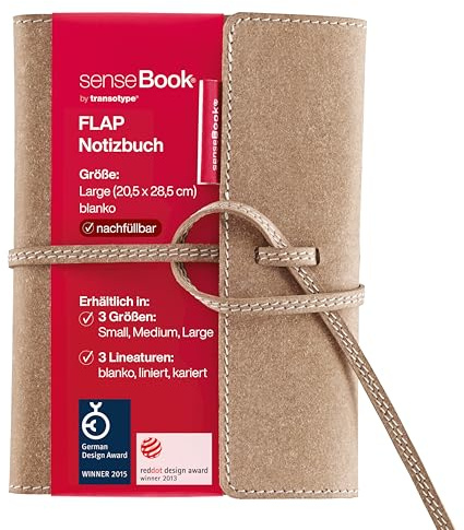 transotype senseBook FLAP Design Notizbuch refillable, large - ca. A4, blanko, weitere Varianten auswählbar, mit Klappe und Schnürung, edles Rinderleder