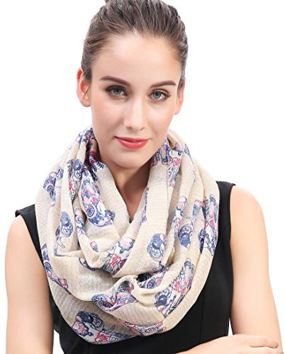 Lina & Lily Damen Loop Schal Rundschal Schlauchschal Boho Elefant (Beige & Blau & Rot)