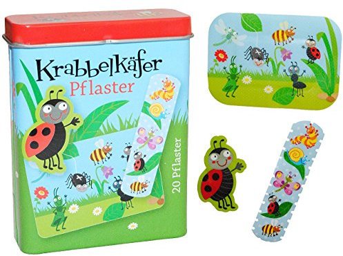 alles-meine.de GmbH Pflasterbox - mit 20 Pflaster- Krabbelkäfer Motiv - in Metall Box - Blume Dose Kinderpflaster Käfer Punkt - für Kinder / Mädchen & Jungen - Trostpflaster