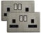 2 x Double Wall Socket Switched Gloss Brushed Chrome 2 Gang Screwless 13a Double Pole N410DME