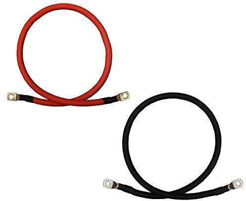 1/0 AWG Gauge Red + Black Pure Copper Battery Inverter Cables Solar, RV, Car, Boat 12 in 5/16 in Lugs