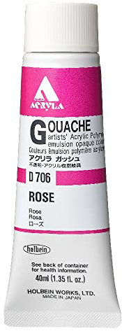 Holbein Acrylic Gouache Artists Acrylic Polymer Emulsion, 40ml Rose (D706A)