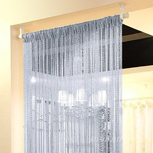 Topixdeals Tür-Fransenvorhang, Türvorhänge, seltenes flaches Silberband, Fadenfransen, Fensterpaneel, Raumteiler, niedliche Streifen, Quaste, Party-Events (2 Stück, silbergrau)