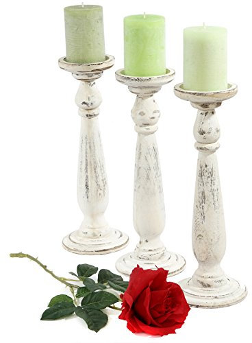 3er Set Kerzenständer T360, Kerzenhalter, Shabby-Look Vintage Höhe 35cm - weiß