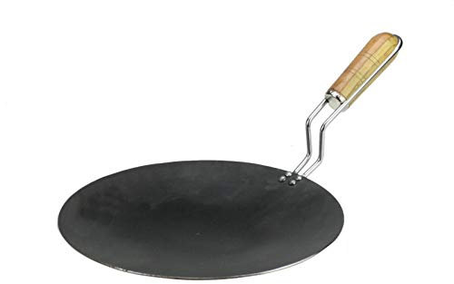India Bazaar CONCAVE MS Black Iron TAWA Wire Handle/PAN Iron Crepe Pancake CHAPATI ROTI PAN DOSA TAVA PAN CONCAVE TAVA (10)