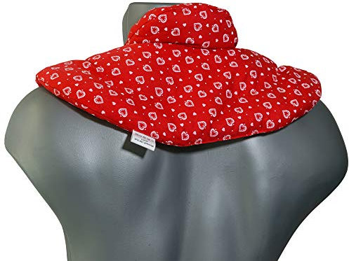 Nackenhörnchen mit Stehkragen Herzen-rot - Nackenkissen Wärmekissen Körnerkissen für Nacken Schulter Rücken - Weizen