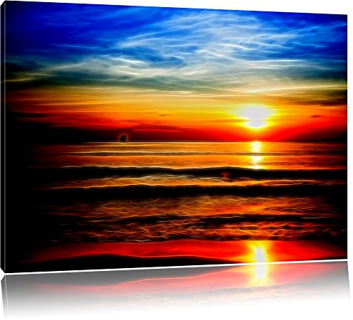 Pixxprint Malibu Beach - Sunrise Water Sand, Größe: 80x60cm, Leinwandbild, fertig gespannt, Wandbild, Dekoration, Kunstdruck, kein Poster
