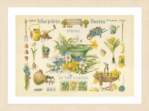Lanarte Kreuzstich Stickpackungen Gezählter Kreuzstichbilder Set FRÜHLING IM GARTEN Wanddekoration Handarbeit Set für Erwachsene 69 x 49 cm DIY Deko Bastelset Handwerker Kreative Geschenkset