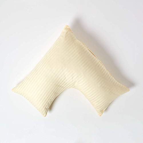 HOMESCAPES Pastel Yellow Pure Egyptian Cotton V-Shape Pillowcase 330 TC 500 Thread Count Percale Equivalent Satin Stripe Pillow Case For Nursing Pregnancy and Elderly