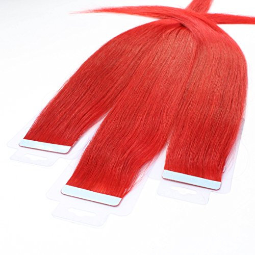 hair2heart Tape Extensions Echthaar Glatt - 10 Tapes 2.5g 40cm Rot