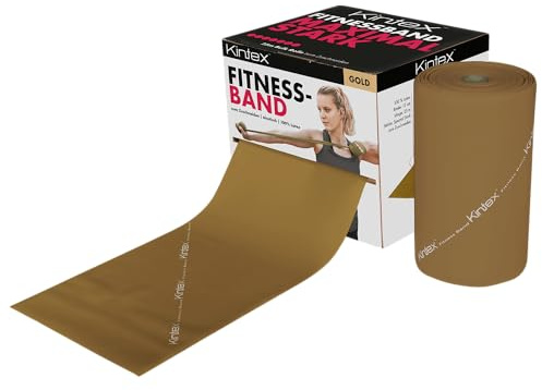 Kintex Fitnessband Rolle, 25 m x 15 cm, Gymnastikband in 5 Stärken, 100% Latex, Trainingsband zum selbst zuschneiden, Widerstandsband (Gold)