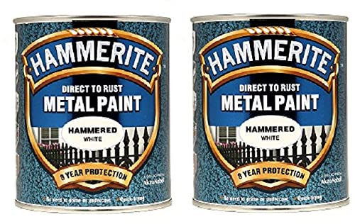 Hammerite Hammered White Direct To Rust Paint For Metal Restore 750ml x 2