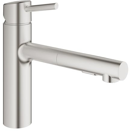 Grohe 31453DC1 Concetto Einhandgriff ausziehbare Küchenarmatur mit Doppelstrahl, Super Stahl
