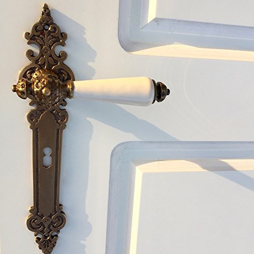 Garniture de porte intérieure exquise en laiton, poignée de porte en porcelaine blanche vieillie.