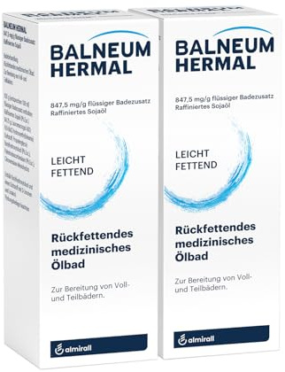 Balneum Hermal, flüssiger Badezusatz, rückfettendes medizinisches Ölbad, unterstützend bei Hauterkrankungen mit trockener, juckender Haut, mit Sojaöl, auch für Babys und Kinder, 2x500 ml