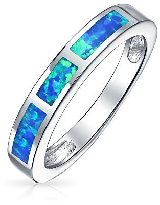 Blau Opal Inlay Pave Cubic Zirconia Solitär Stapelring Für Damen 925 Sterling Silber Oktober Geburtsstein Erstellt