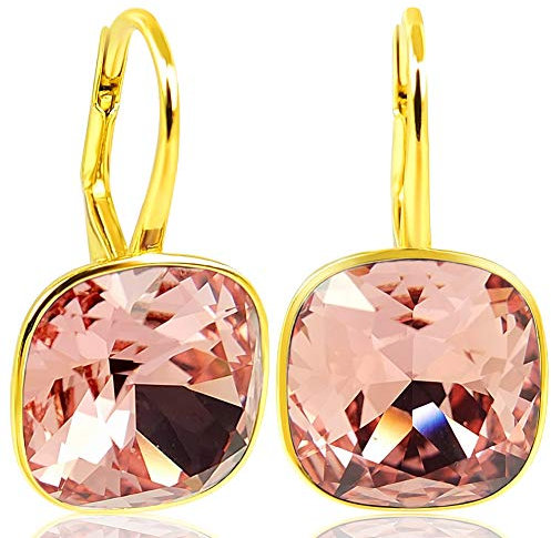 Gold Ohrringe 925 Silber Kristalle Rosa Orange Ohrhänger Gold NOBEL SCHMUCK