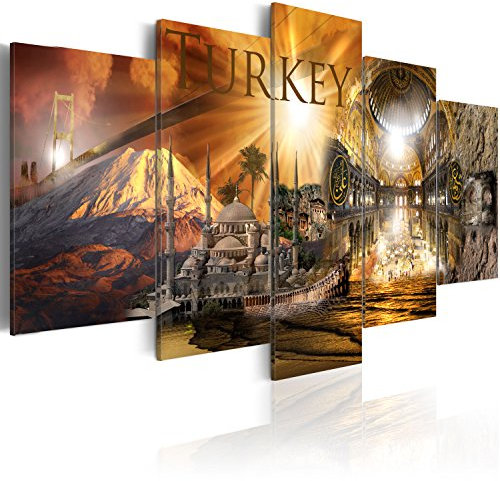 B&D XXL - Wandbilder XXL Türkei 200x100cm 5 tlg - Wand Deko Leinwand Bilder Groß Wanddeko Wohnzimmer Schlafzimmer Kunstdrucke - Gebirge Architektur Meer Abstrakt 020113-272