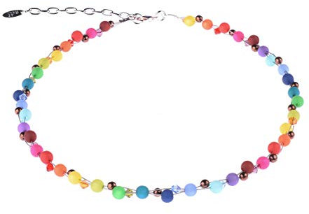 Adi-Modeschmuck zarte Kette “Johanna”, Leuchtend bunter Materialmix aus Polaris- und Glasperlen, handgefertigt in Berlin