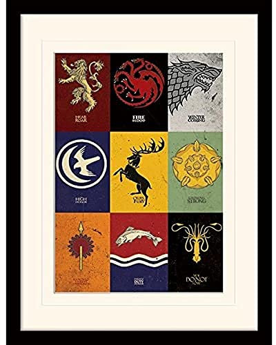 Pyramid International Game of Thrones (Sigils) 30x40 cm montiert und gerahmt, Mounted 250GSM PAPERWRAP MDF, Mehrfarbig, 44 x 33 x 4 cm