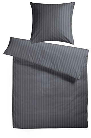 Carpe Sonno Bettwäsche Baumwolle Luxus Damast - Bettwäsche 155x220 2er Set mit Bett Bezug + Kissenbezug 80x80 cm - Hotelbettwäsche Baumwoll Bettwäsche - Luxus Bettwäsche - Gestreift in Anthrazit Grau
