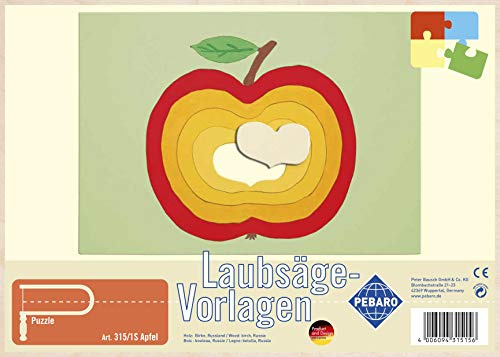 Pebaro 315/1S Laubsägevorlage Apfel Puzzle, 3mm Sperrholz DIN A 4, Motiv vorgedruckt, aussägen mit Laubsägebogen, basteln, anmalen, fertig, Laubsägen, Basteln mit Holz, Geschenkidee