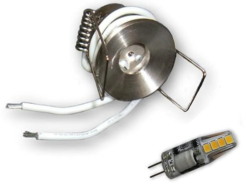 LICHT DISCOUNT LED Sternehimmel 10er Set | Mini Einbau-Strahler Einbaulampen 12V | 2W-ME G4 LED Sternchen Spots warmweiß 30mm | Sternenhimmel Spots alu gebürstet inkl. SCH-30W Trafo