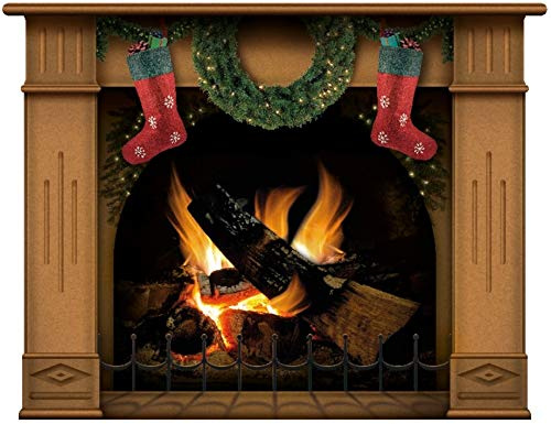 Wandaufkleber Kamin mit brennendem Feuer Wandtattoo Dekoration Brennholz Flammen fotorealistische Kunst Poster (Groß Weihnachten Brown)