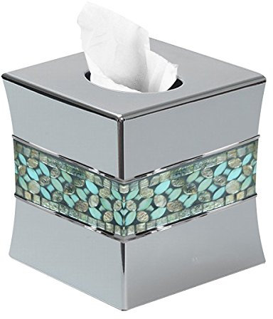 nu steel Sea Foam Collection - Scatola porta fazzoletti di carta per il viso, forma curva, per bagno, bagno, cassettiere, comodini, scrivanie e tavoli, Aqua Finis, vetro mosaico/acciaio inossidabile