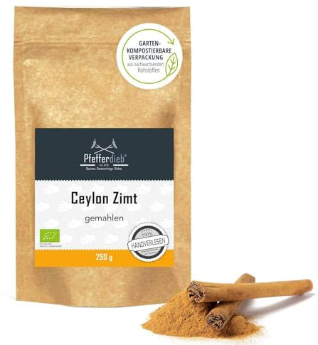 Ceylon Zimt BIO, gemahlen, Rohkostqualität, 100% echtes Zimt direkt und erntefrisch aus Sri Lanka, Pulver 250g - Pfefferdieb®