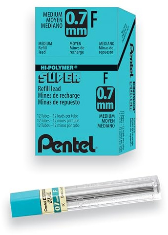 Pentel Super Hi-Polymer Lead Refill, 0.7mm Medium, F, 144 Pieces of Lead (50-F)