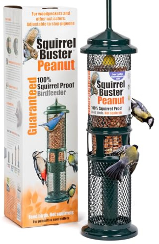 Squirrel-proof Bird Feeder for Small Birds - Jacobi Jayne Squirrel Buster Peanut – Pigeon Proof Metal Bird Peanut Feeds for Wild Birds – Easy Clean Hanging Bird Feeder for Garden Birds