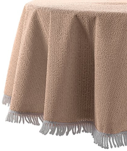 BEAUTEX Gartentischdecke wetterfest rund 160 Beige Tischdecke Fransen | Weichschaum, pflegeleicht, strapazierfähig, angenehme Haptik, mit Fransen, robust für Terrasse, Balkon, Garten und Camping